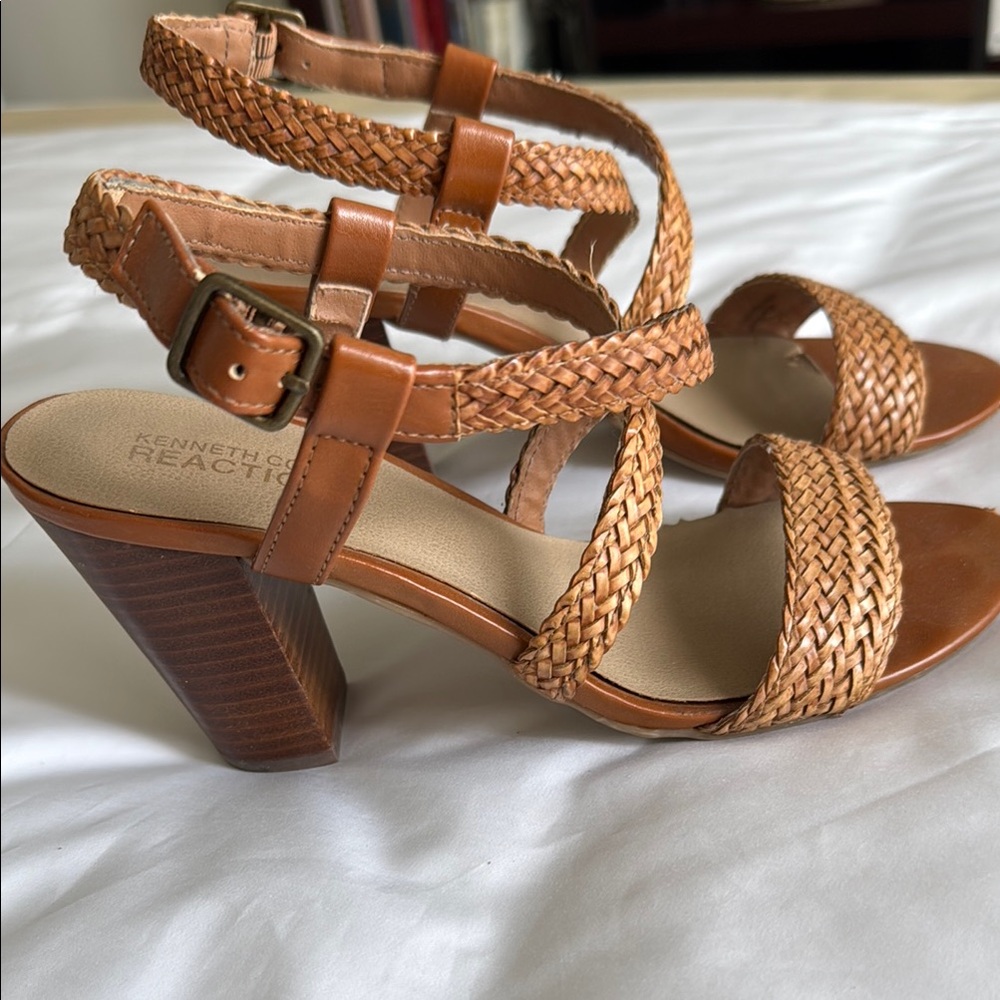 Kenneth Cole Tan Heeled Sandals with Braided Straps